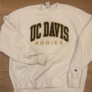 UC Davis Champion White Crewneck Sweatshirt with Navy & Gold UC Davis Logo